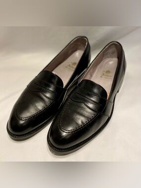 Alden Full Strap Slip-On Penny Loafers in Black Calfskin, size 9.5